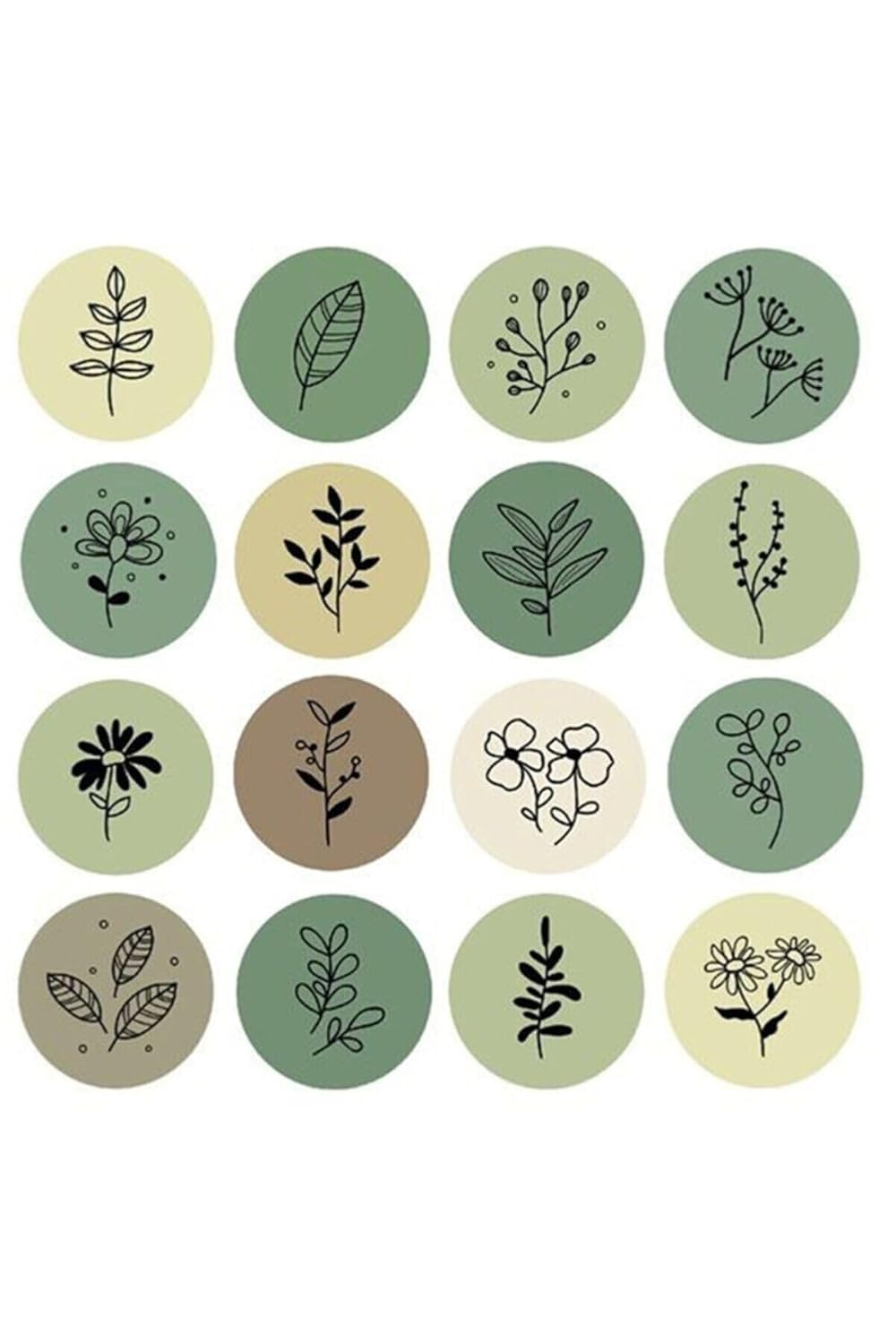 Ms Major Selection 32 Adet 4 Cm Yeşil Yapraklı Yuvarlak Sticker Etiket Çıkartma Hediye Parti Hediyeleri Yapışkanlı