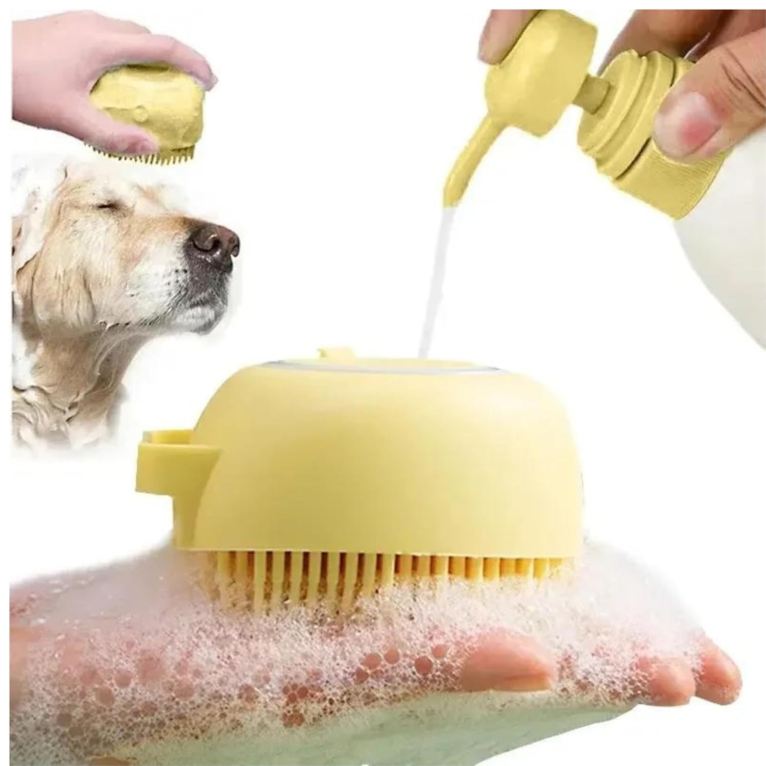 Şampuan,İlaç vb. Sıvı Hazneli, Tüylü Evcil Hayvanlar Için Yumuşak Silikon Hayvan Yıkama Kesesi (Sarı)