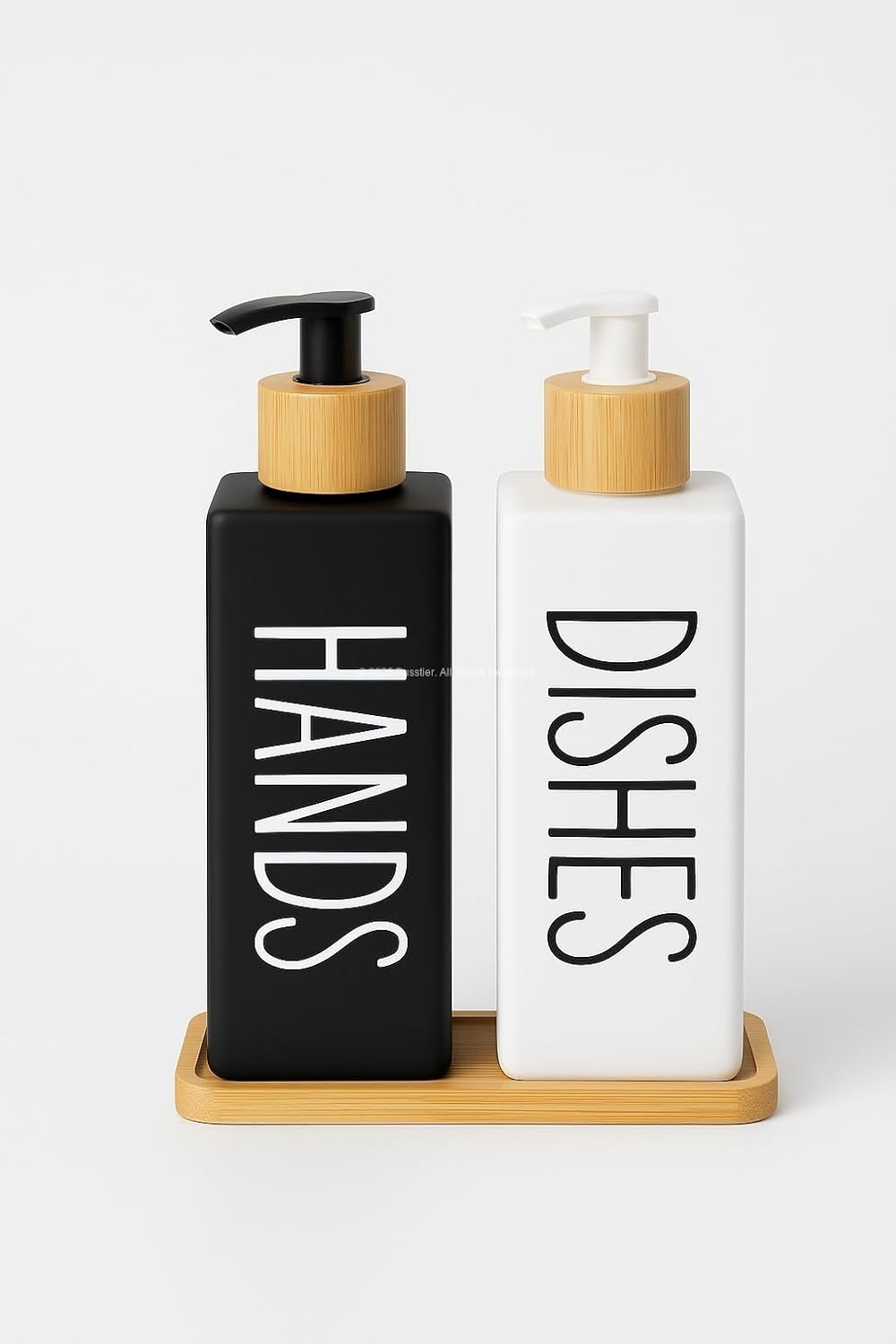 Busstier Bulaşık Deterjanlık ve Sabunluk Seti Bambu Tepsili Şık İkili Set Siyah Beyaz Modern Tasarım Kompozit Malzemeli Mutfak Tezgah Üstü Organizer (Dikdörtgen)