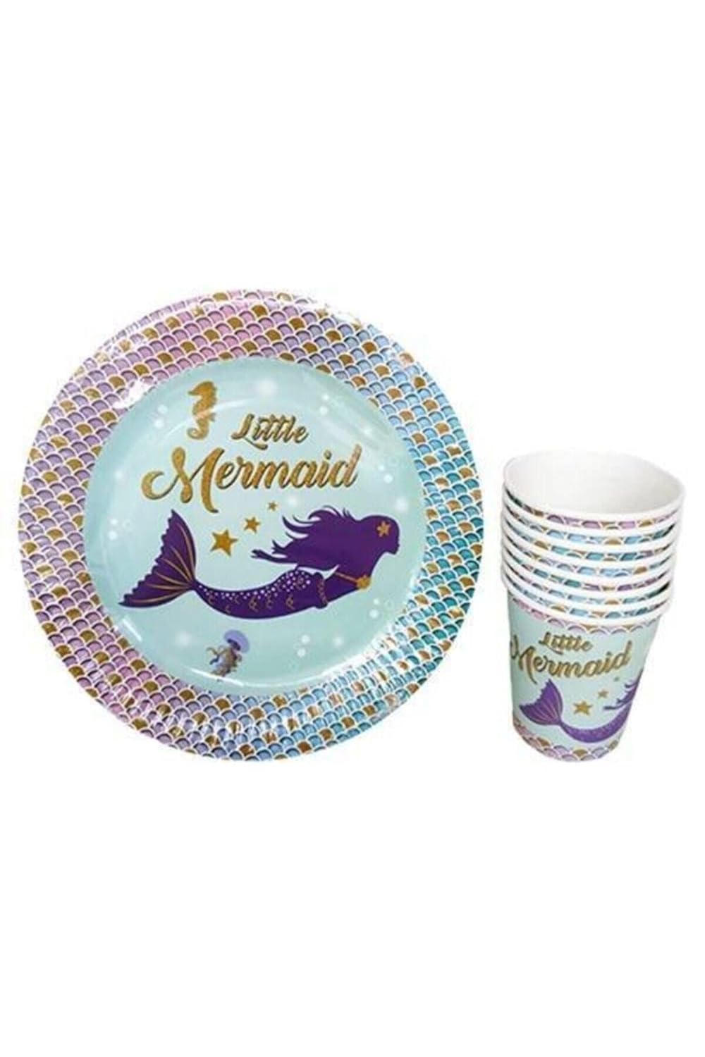 Deniz Kızı Temalı 8 Li Karton Tabak Bardak Set