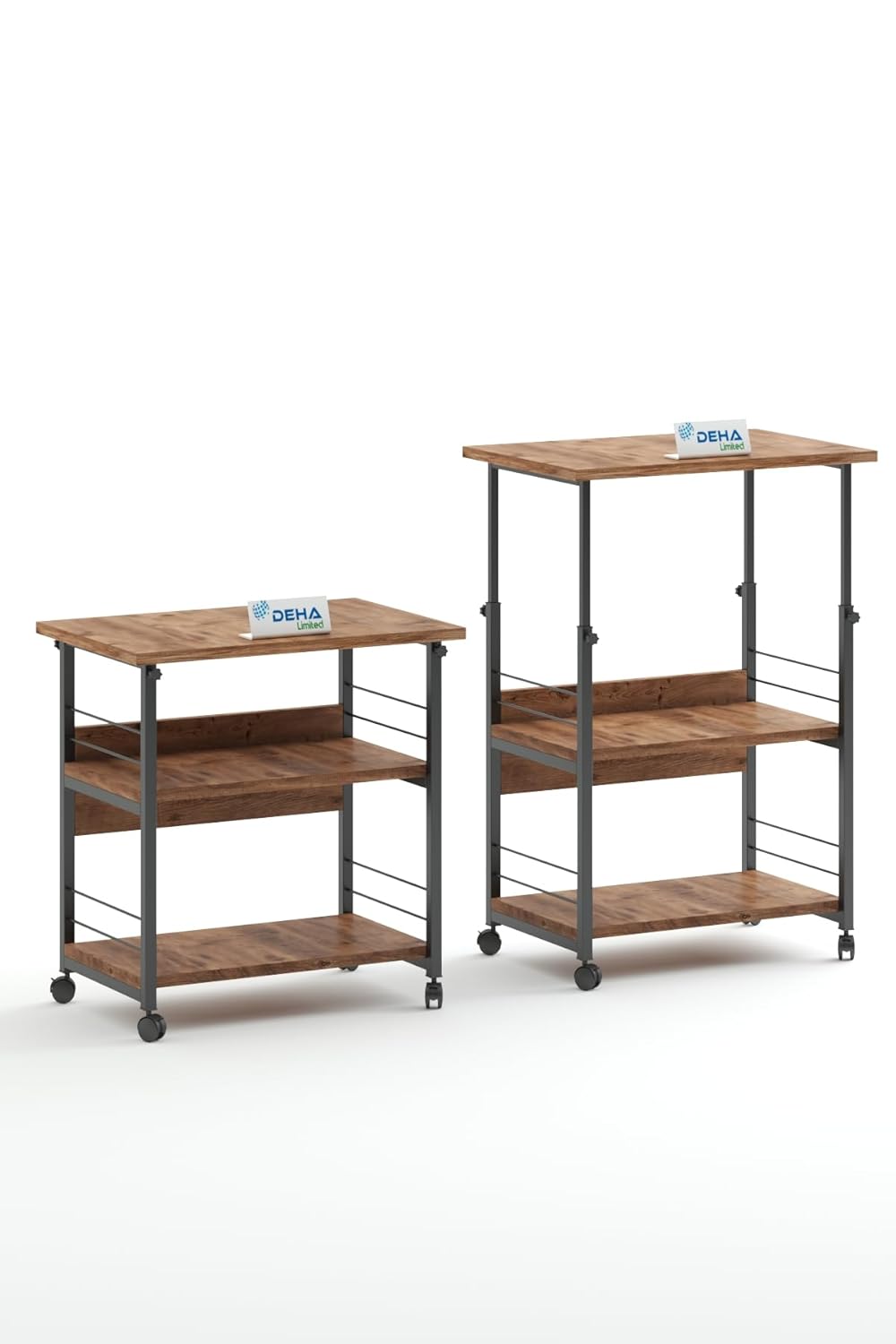 Çok Amaçlı Yükseklik Ayarlı Frenli Tekerlekli 3 Katlı Mutfak Fırınlık Kahve Masası Yazıcı Sehpası Servis Standı