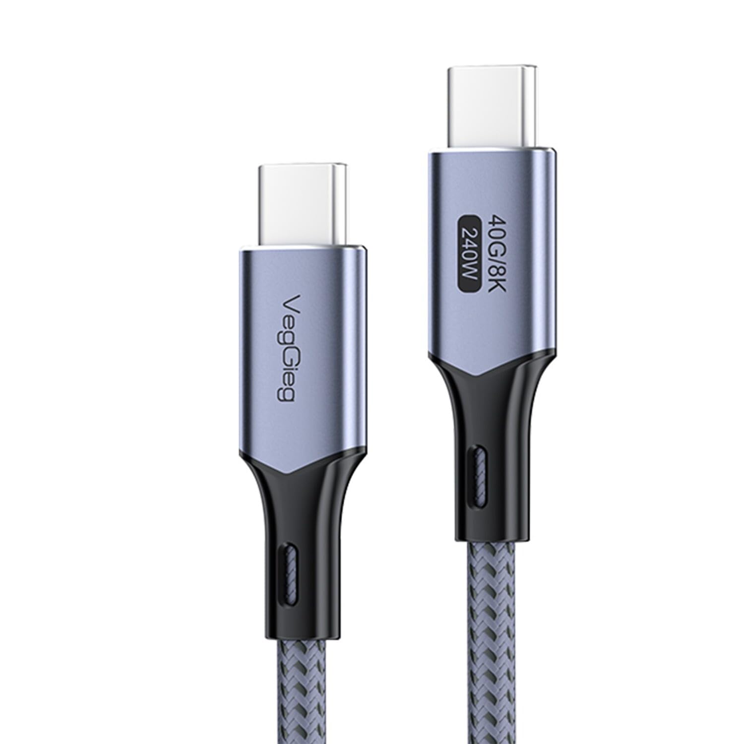 Veggieg USB 4.0 E-Mark 240W 40Gbps Thunderbolt 4 8K 60Hz Type-C Görüntü Hızlı Şarj ve Data Kablosu 2 Metre
