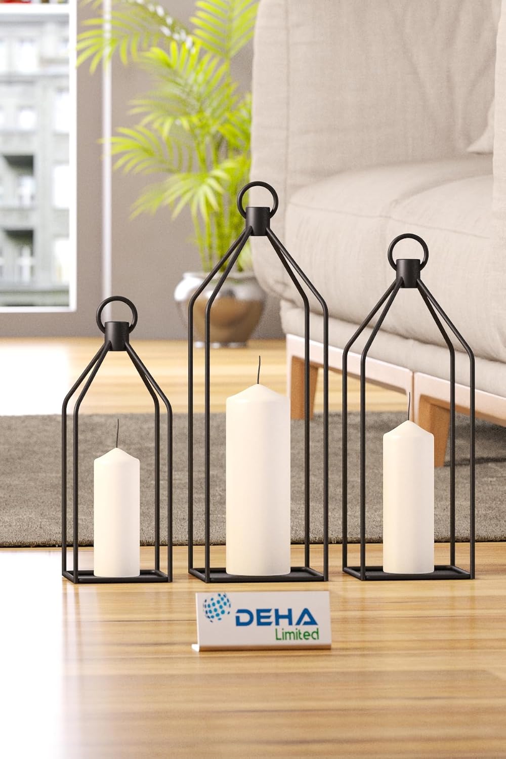 Metal Kafes 3’lü Set Mumluk Fener Dekoratif Mumluk Ferforje Şamdan