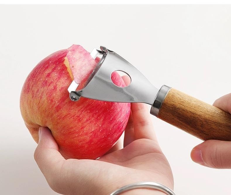 Deconox Ahşap Saplı Çok Fonksiyonlu Paslanmaz Çelik Patates Soyucu Meyve Sebze Soyucu, Pratik Elma ve Havuç Soyma Aleti