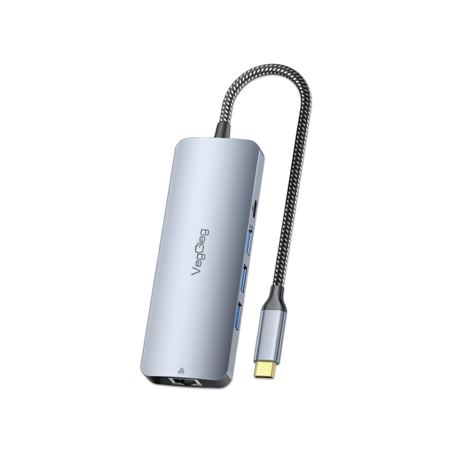 Veggieg 4K 60Hz HDMI Gigabit Ethernet 3*USB-A 2*Type-C 3.5mm Aux SD Micro SD Kart Okuyucu Çevirici Ç