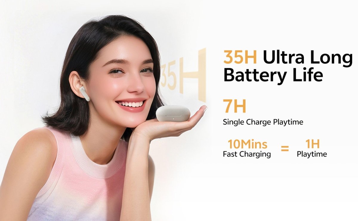 QCY Buds Bluetooth Kulaklık - Şık Tasarım - iPX4-35 Saat Ultra Uzun Pil Ömrü - Düşük Gecikme 0.06s -AI Beyaz