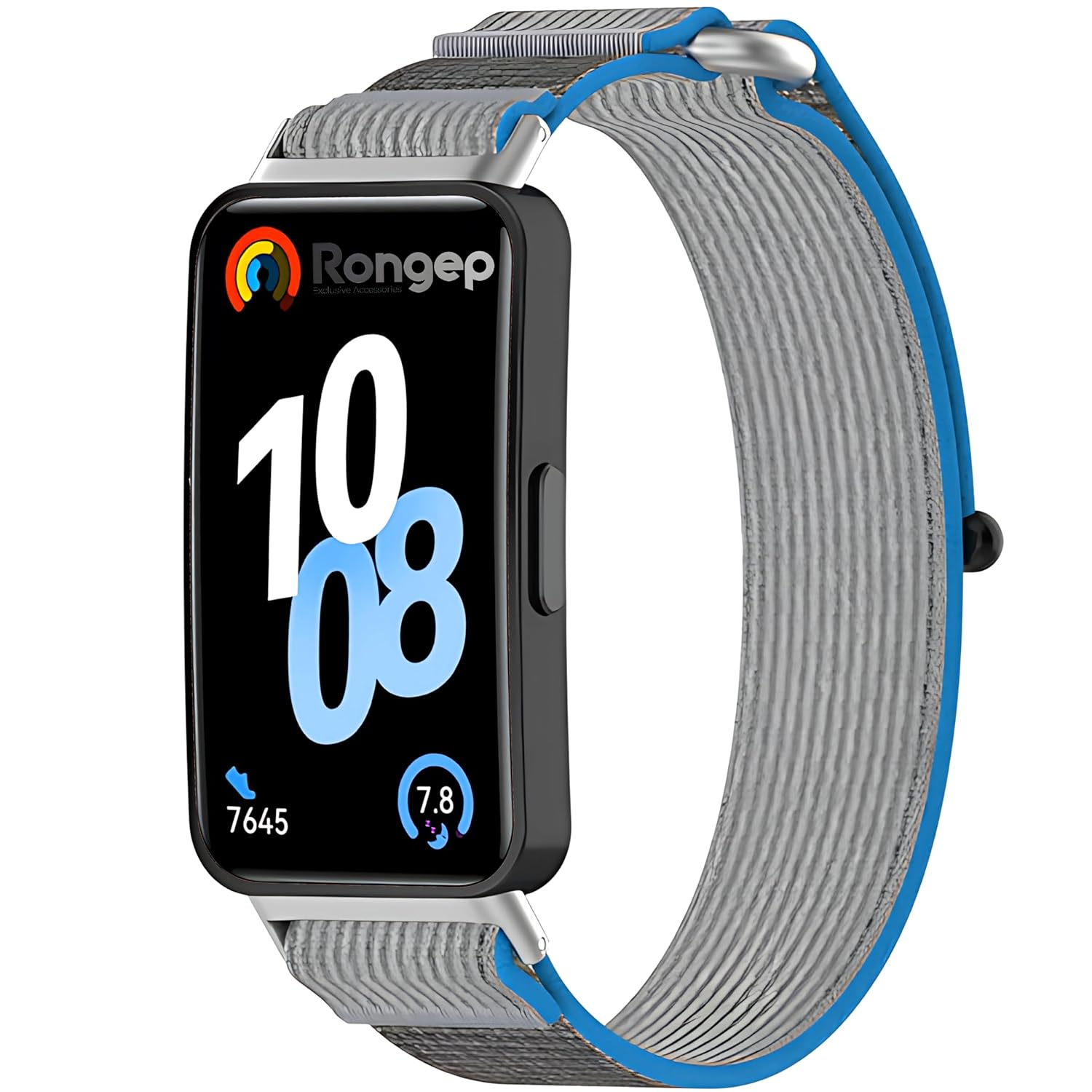 Rongep Huawei Band 10-9-8 ile Uyumlu [Hook Loop] Kumaş Kordon Yumuşak ve Konforlu Huawei Band 8 Kordon Terletmeyen Nefes Alabilir Yapılı Cırt Cırt Tasarımlı Huawei Band 10 Kordonu (Gri-Mavi)