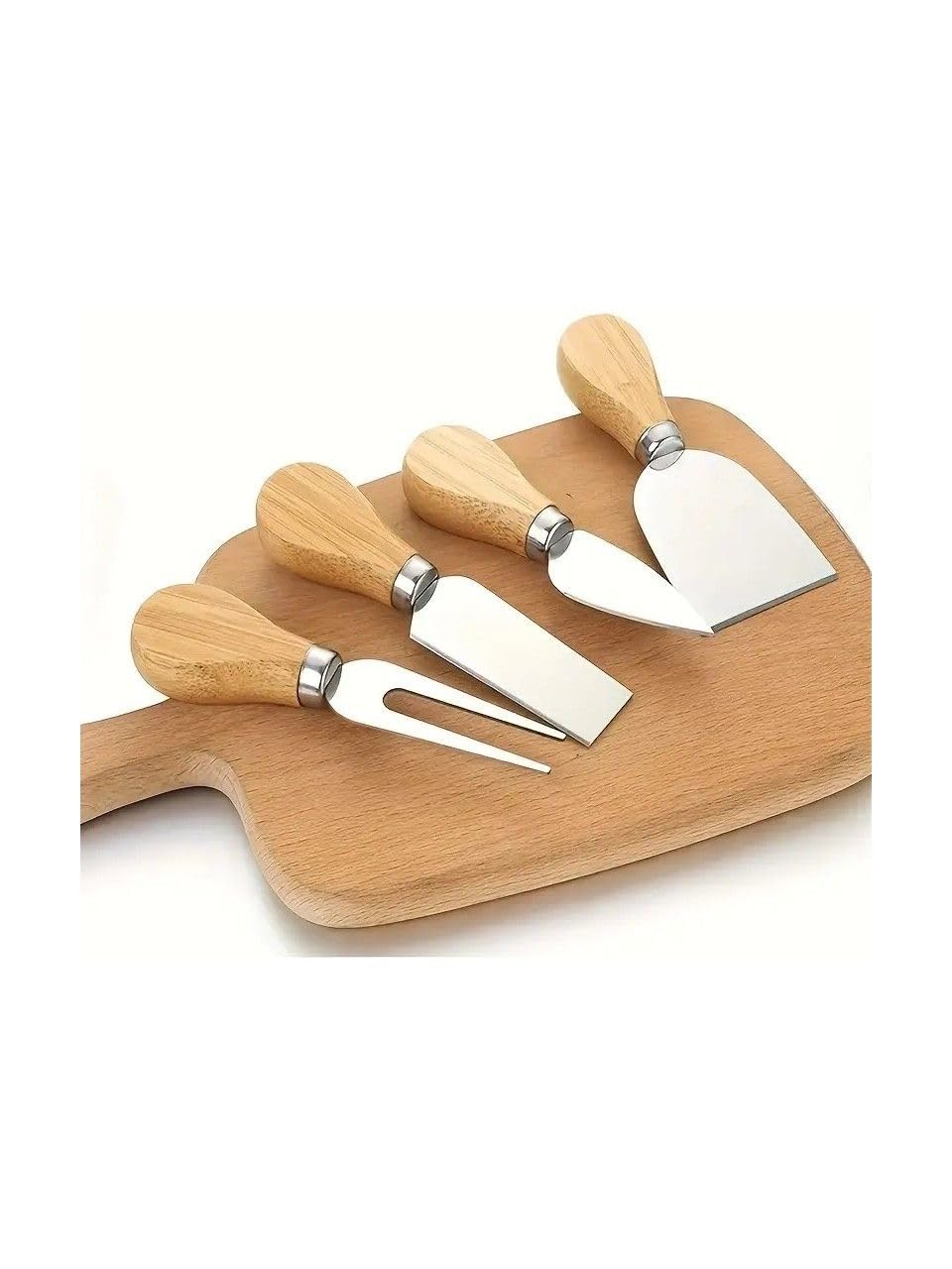 Bambu Saplı 4'lü Mini Çelik Şarküteri Bıçakları Servis Sunumluk Peynir ve Ekmek Kesimi için Spatula Seti