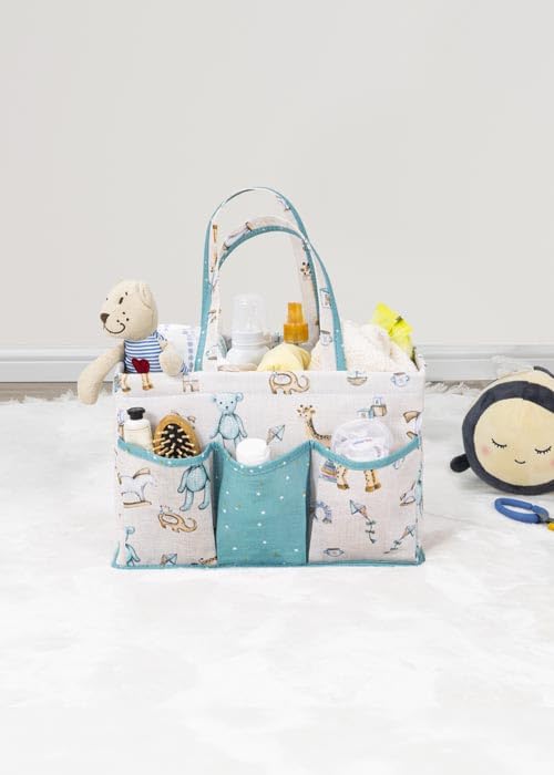 FİGİZA® Başucu Düzenleyici Erkek Bebek Bakım Çantası Organizer – Yeşil | Çok Gözlü, Taşınabilir, 30x20x21 cm