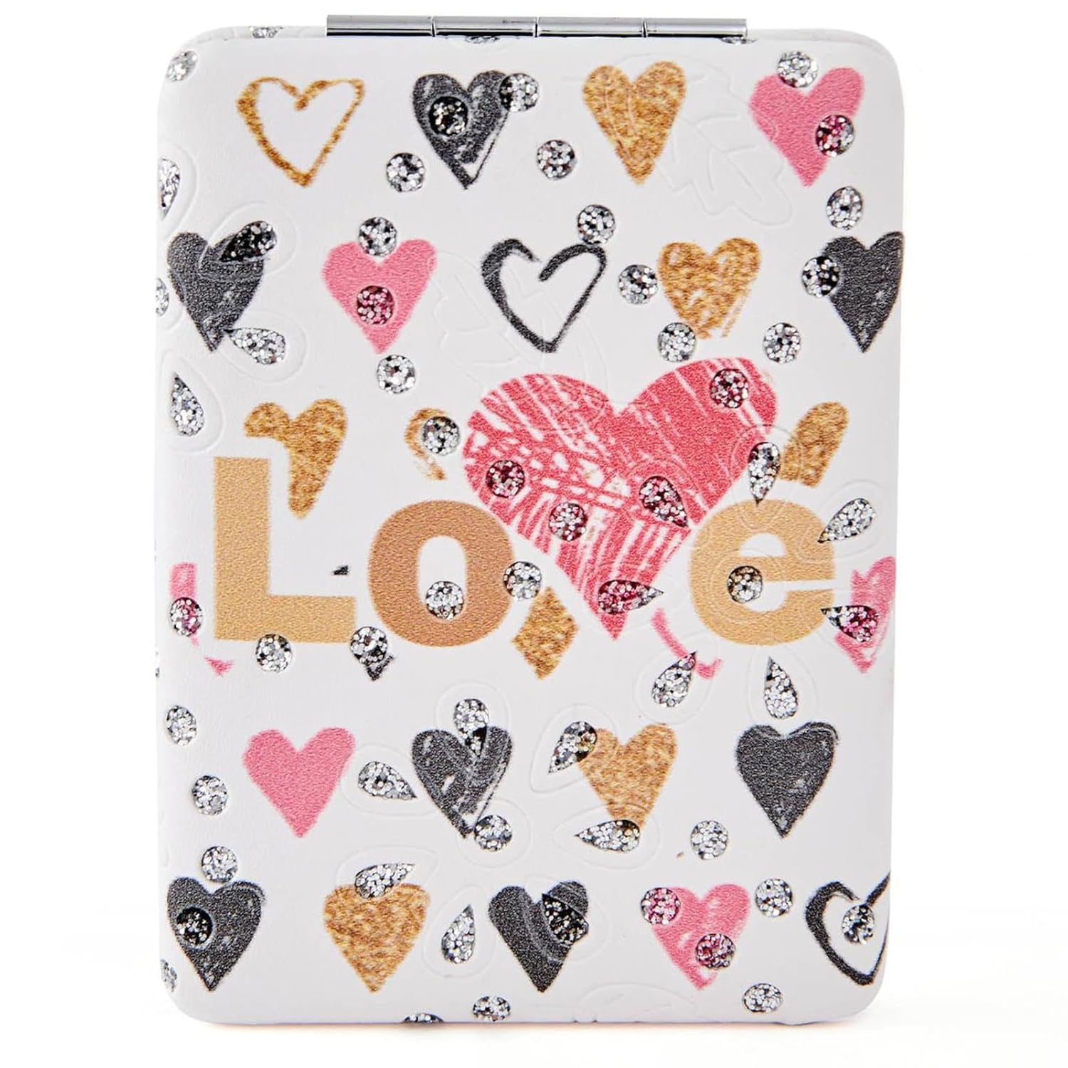 Promosyonca Aşk Temalı Cep Aynası, Kalp ve Love Desenli