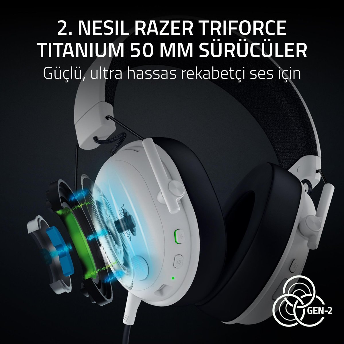 Razer BlackShark V3 - Kablosuz E-Spor Kulaklık - TriForce 50mm Sürücü - Çıkarılabilir Geniş Bant Mikrofon - THX Spatial Audio - Kablosuz 2,4 GHz & Bluetooth - FPS Profilleri - PC/Mac | Beyaz