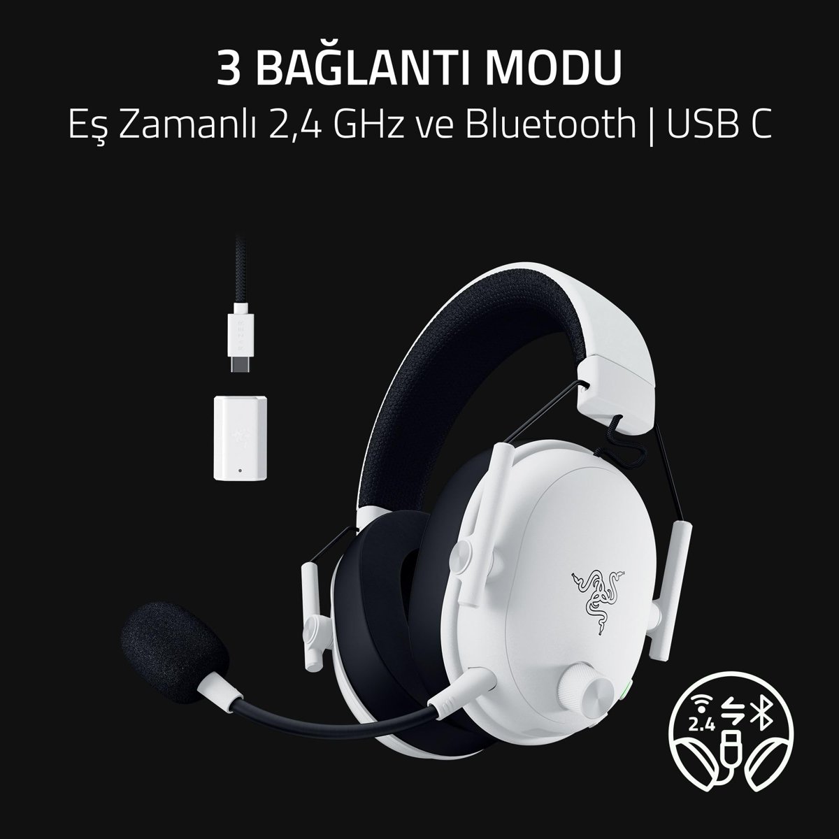 Razer BlackShark V3 - Kablosuz E-Spor Kulaklık - TriForce 50mm Sürücü - Çıkarılabilir Geniş Bant Mikrofon - THX Spatial Audio - Kablosuz 2,4 GHz & Bluetooth - FPS Profilleri - PC/Mac | Beyaz