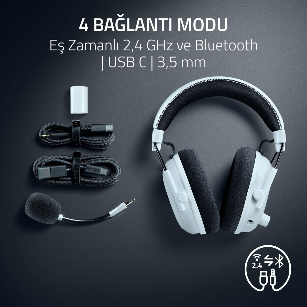 Razer BlackShark V3 Pro - ANC gürültü engelleme özelliğine sahip kablosuz e-spor kulaklık - 50 mm sürücü - Çıkarılabilir mikrofon - 2,4 GHz ve Bluetooth - FPS profilleri - PC/Mac | Beyaz