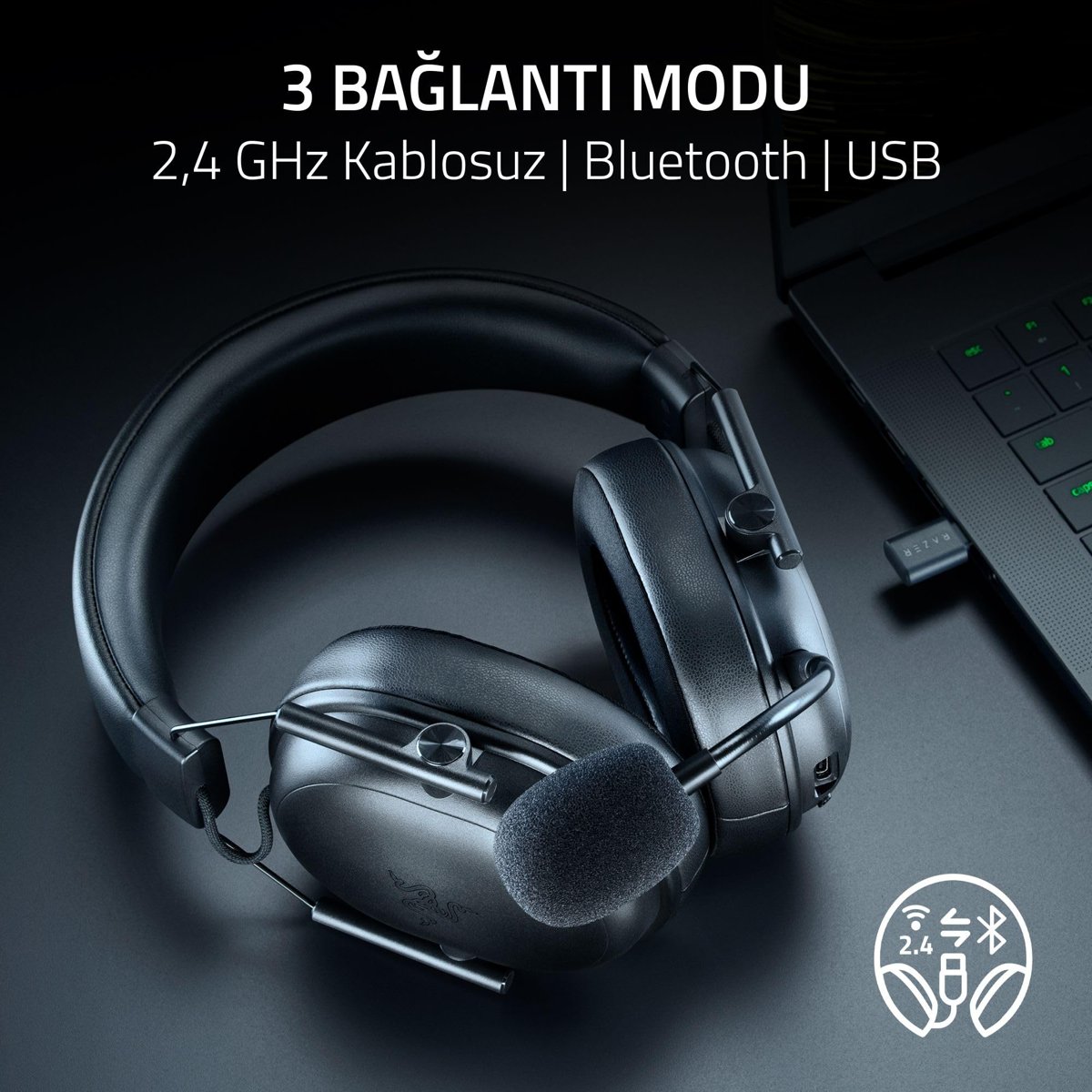 Razer BlackShark V3 X HyperSpeed - Kablosuz E-Spor Kulaklık - Ultra hafif 270g - TriForce 50mm sürücü - Çıkarılabilir Mikrofon - Surround ses - HyperSpeed 2,4Ghz & Bluetooth - PC/Mac | Siyah