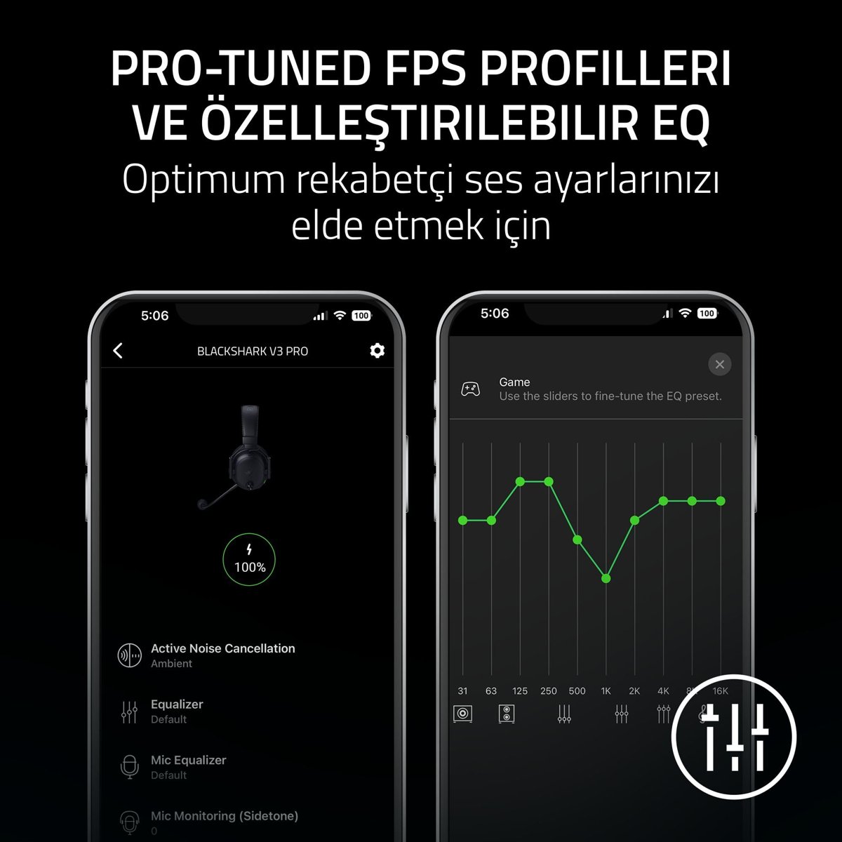 Razer BlackShark V3 Pro - ANC gürültü engelleme özelliğine sahip kablosuz e-spor kulaklık - 50 mm sürücü - Çıkarılabilir mikrofon - 2,4 GHz ve Bluetooth - FPS profilleri - PC/Mac | Siyah