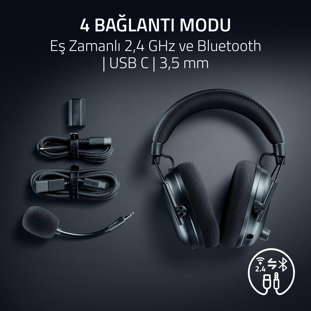 Razer BlackShark V3 Pro - ANC gürültü engelleme özelliğine sahip kablosuz e-spor kulaklık - 50 mm sürücü - Çıkarılabilir mikrofon - 2,4 GHz ve Bluetooth - FPS profilleri - PC/Mac | Siyah