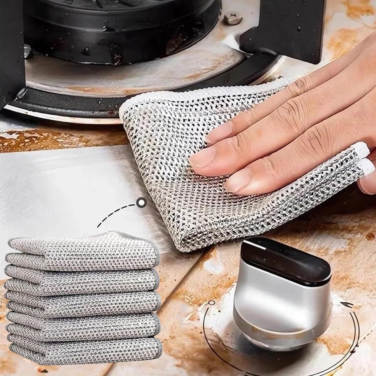 Çizilmez Naylon Tel Bulaşık Bezi – 20x20 cm, Islak ve Kuru Kullanım, Tencere Tava Tezgah Yağ Temizleyici, Hassas Yüzeyler İçin Çizmez Temizlik Süngeri, Alüminyum Görünümlü (1 adet)