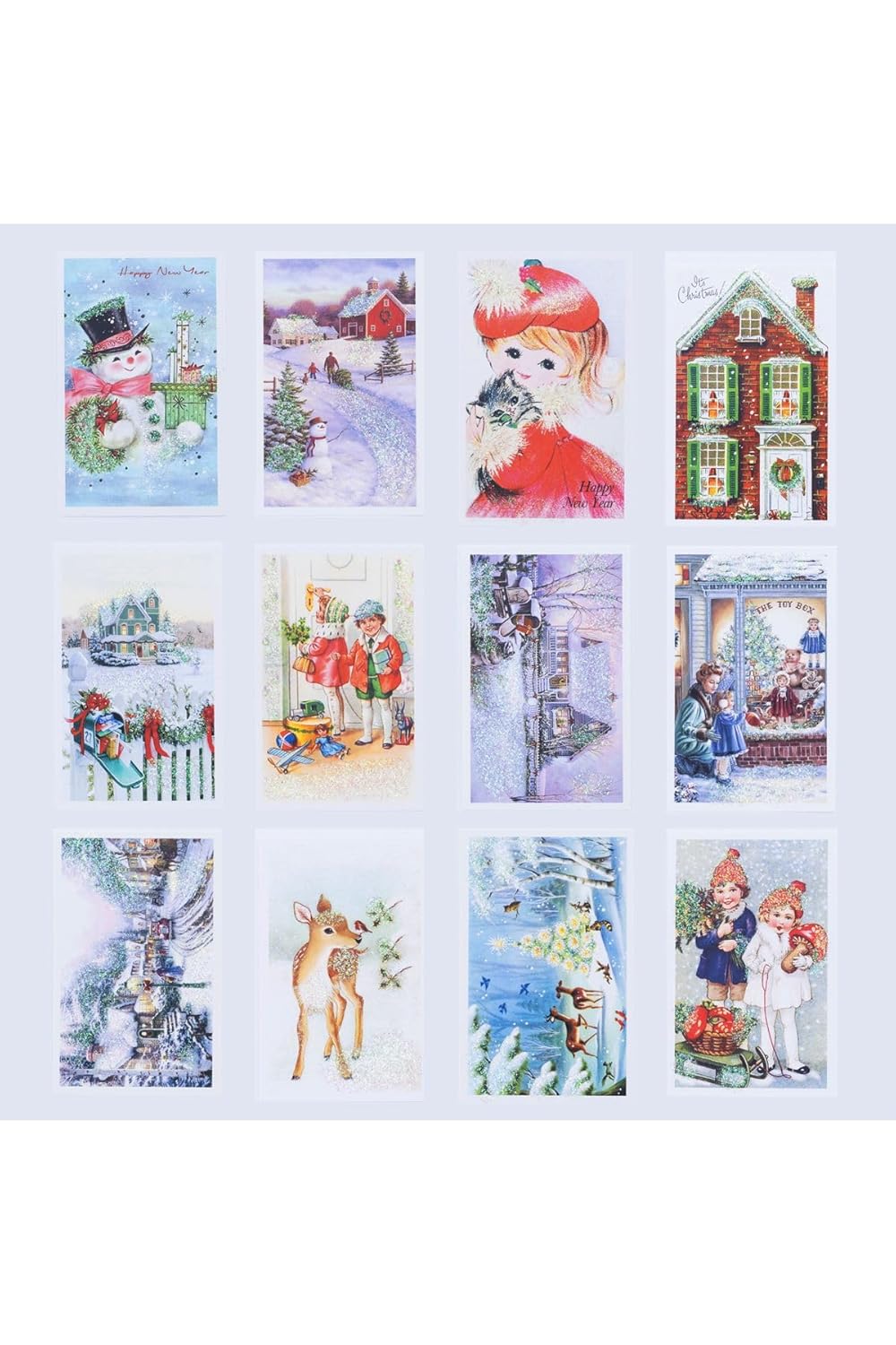 12li Simli Kartpostal Seti, Yılbaşı, Kırmızı Ev Ve Kardan Adam