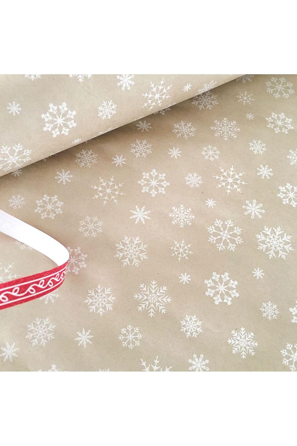 Paket Kağıdı, Kar Desenli, Kraft-beyaz, 70x100 Cm 5 Adet