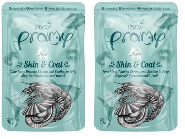 Pramy Jöle İçinde Karidesli, Deniz Taraklı Ve Ton Balıklı Yetişkin Kedi Maması, 70 Gram 2li paket