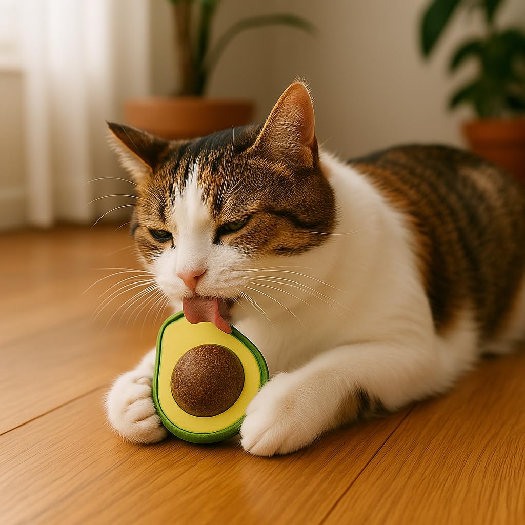 SUWORS Kedi Oyuncağı – Avokado Şekilli Kedi Nanesi, Döner Başlıklı, Yapışkanlı, Stres Azaltıcı, Etkileşimli ve Eğlenceli Kedi Oyuncağı