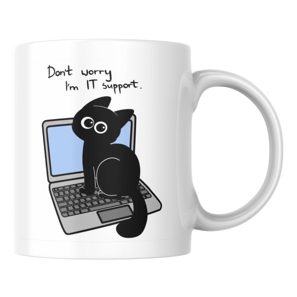 Kedi Baskılı Komik Kupa Bardak IT Support Hediyelik Çay Kahve Kupası Coffee Mug