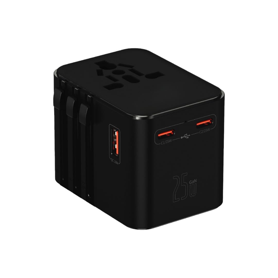 Universal Seyahat Priz Dönüştürücü Adaptör, 25W Şarj Cihazı, 1x Usb Girişi, 2x Type-C Girişi, Uluslararası Güç Adaptörü, US, UK, EU, AU Evrensel Uyum