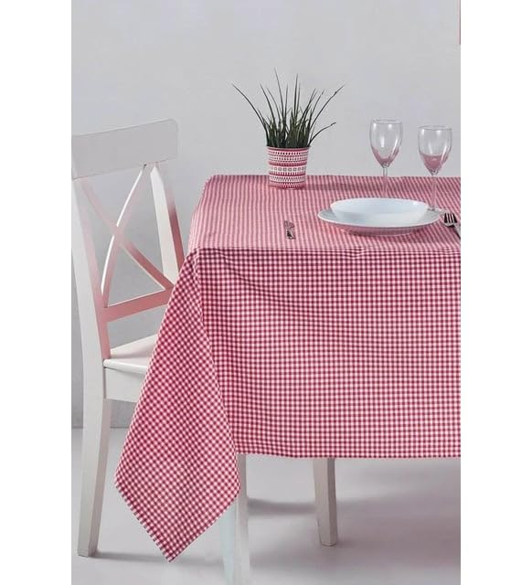 Pötikare Masa Örtüsü Kırmızı-Beyaz Kareli Sofra Bezi 140X140 cm