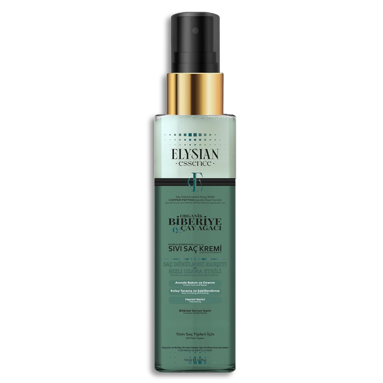 Elysian Essence Biberiye & Çay Ağacı Sıvı Saç Kremi – Durulanmayan, Saç Dökülmesine Karşı, Hızlı Uzama Etkili Bakım Spreyi 150 ML