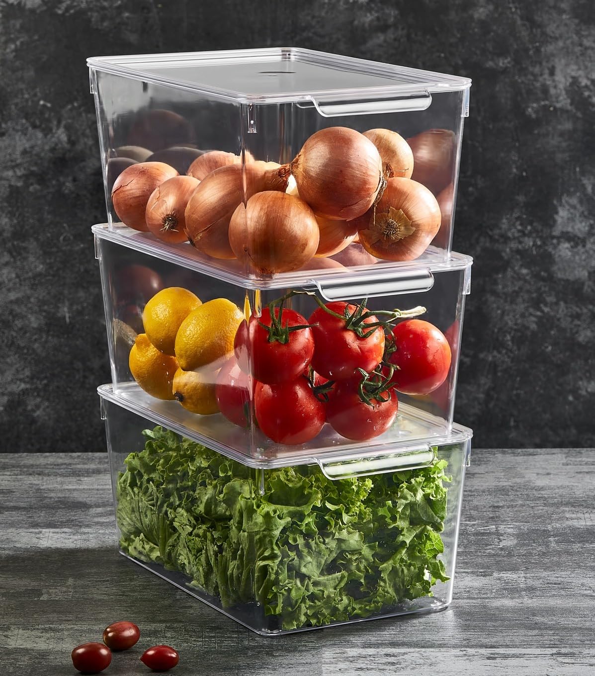 Deconox 1 Adet Kırılmaz Şefaf Akrilik Kapaklı Buzdolabı Organizeri | Buzdolabı İçi Düzenleyici | Sebze Meyve Saklama Kabı Organizeri (20cm x 32,5cm x14,5cm) XX Large Boy