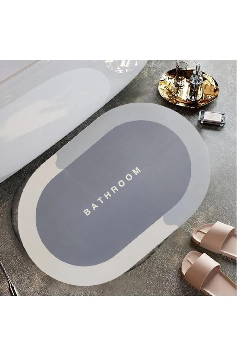 Hombak Krem Oval Sihirli Su Emici Banyo Paspası Kaymaz Tabanlı Abdest Paspası 3 Mm 38X58