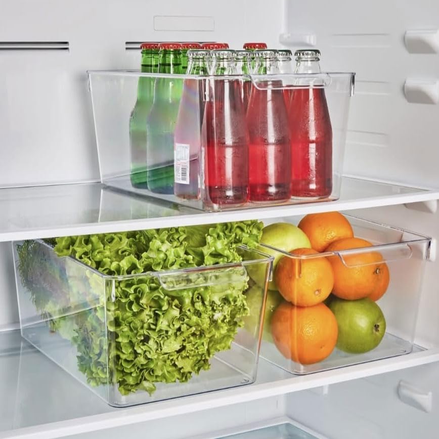 Deconox 1 Adet Kırılmaz Ultra Dayanıklı Buzdolabı Düzenleyici Organizer Kutu Şeffaf - Dev Boy Kiler Organizeri (20cm*32,5cm*14cm)