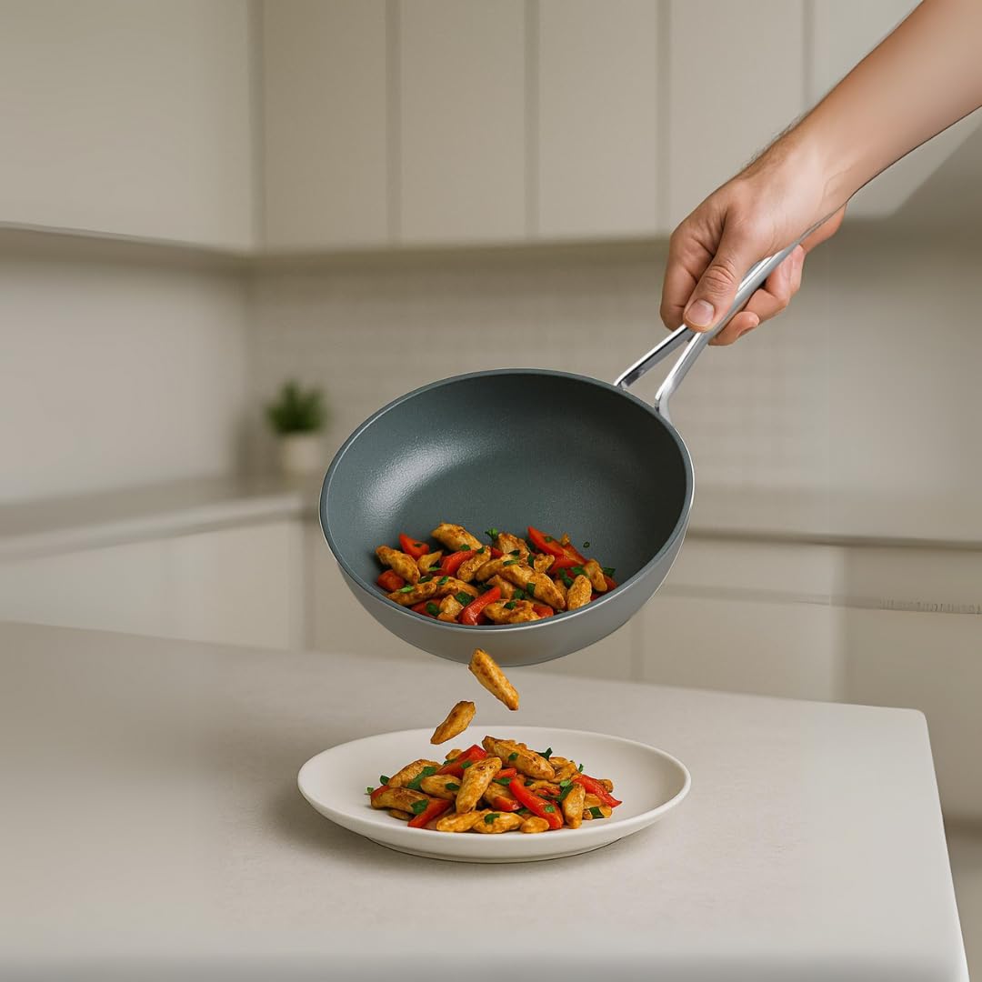 Sera Nova Yanmaz Yapışmaz Seramik Wok Tava 28 cm – Gri