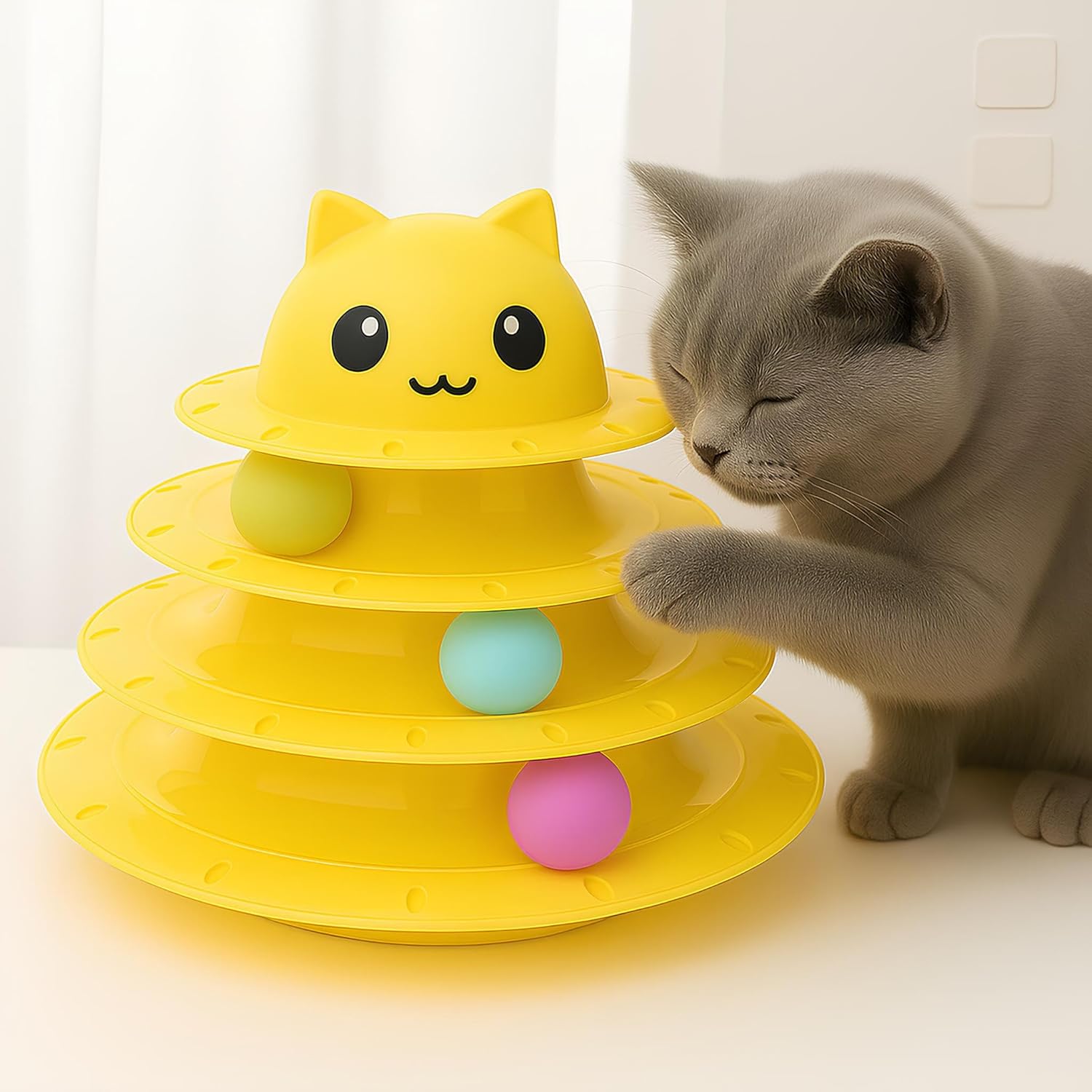 Kanji Tower Of Tracks 3 Katlı Eğlenceli Sarı Kedi Oyuncağı Seti | Toplu Kedi Yakalama Kulesi