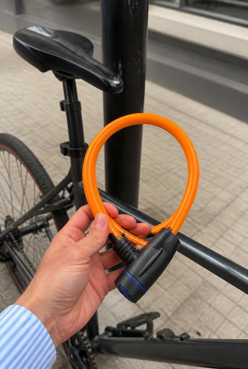 Busstier Bisiklet Kilidi, 80 cm Uzunluk, 12 mm Kalınlık, Su Geçirmez PVC Kaplama, Çelik Gövdeli, Yedek Anahtarlı, Güvenlik Kilidi, Dış Mekan Kullanıma Uygun