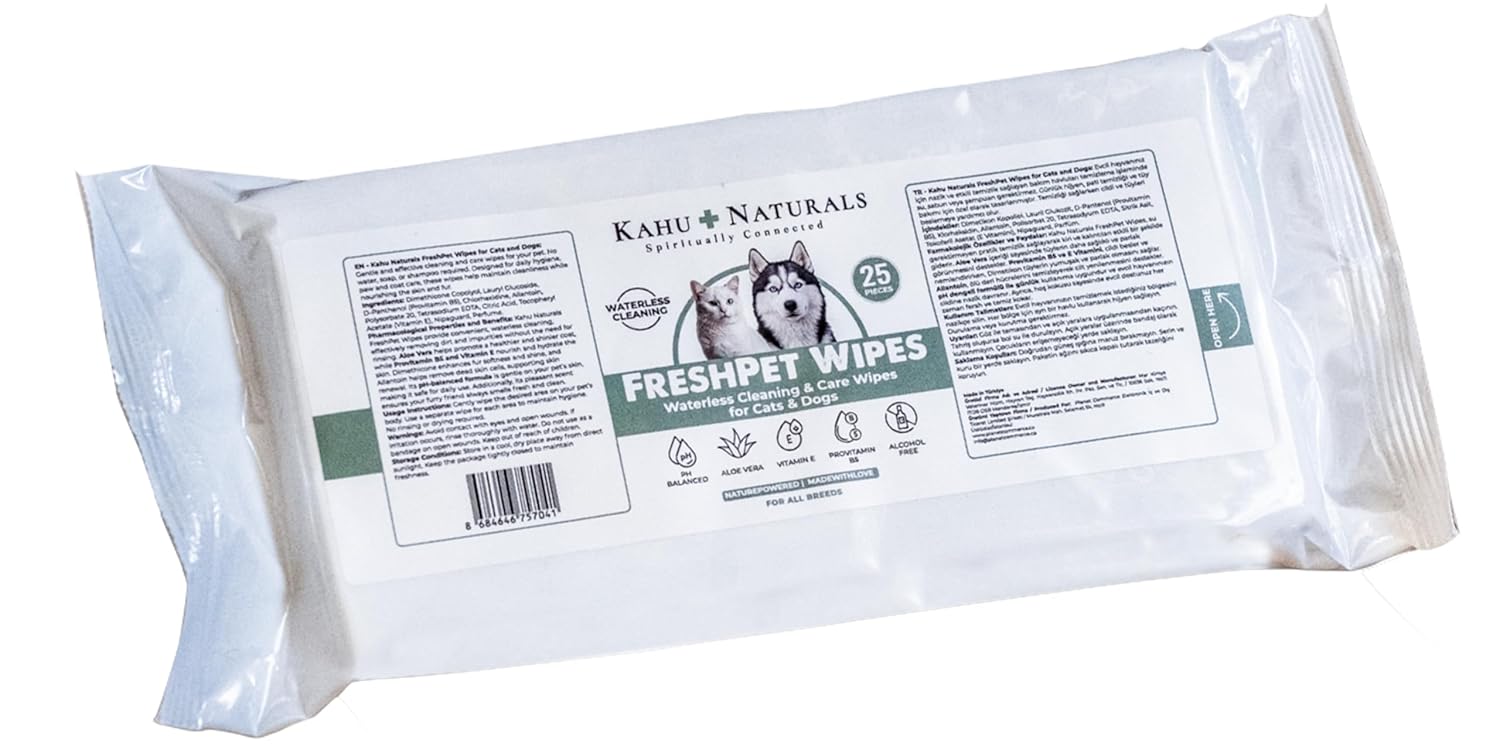 Pati ve Tüy, Vücut Temizleme ve Hijyen Mendili, Kedi ve Köpek, 1 Paket (25 Adet Mendil İçerir)