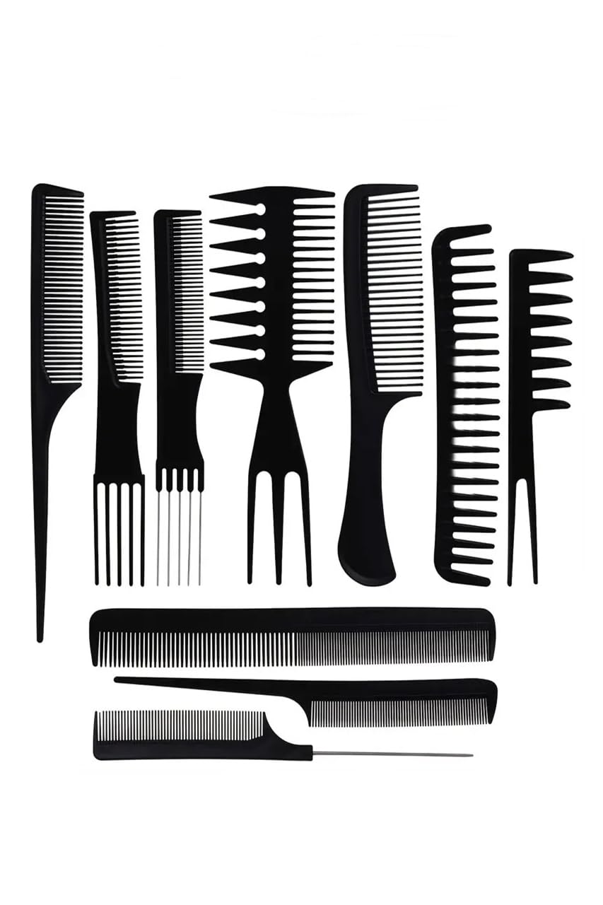 POWERTEC 10'lu Profesyonel Kuaför Tarağı - Berber Tarağı Çantalı Set