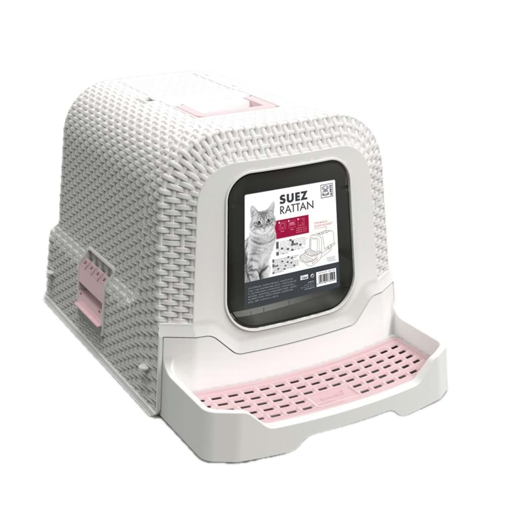 M-PETS SUEZ RATTAN KAPALI KEDİ TUVALETİ WHİTE/PİNK 69X42X41CM