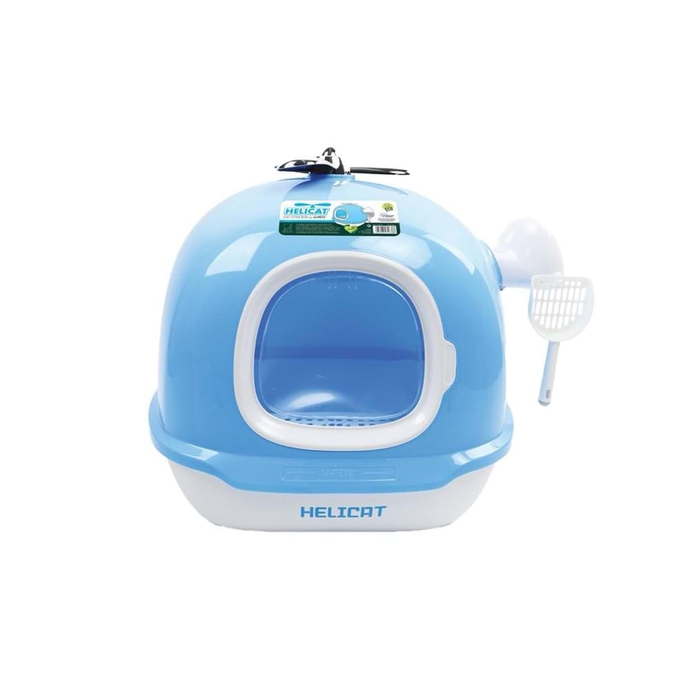 M-PETS HELICAT KAPALI KEDİ TUVALETİ SKYBLUE/WHİTE