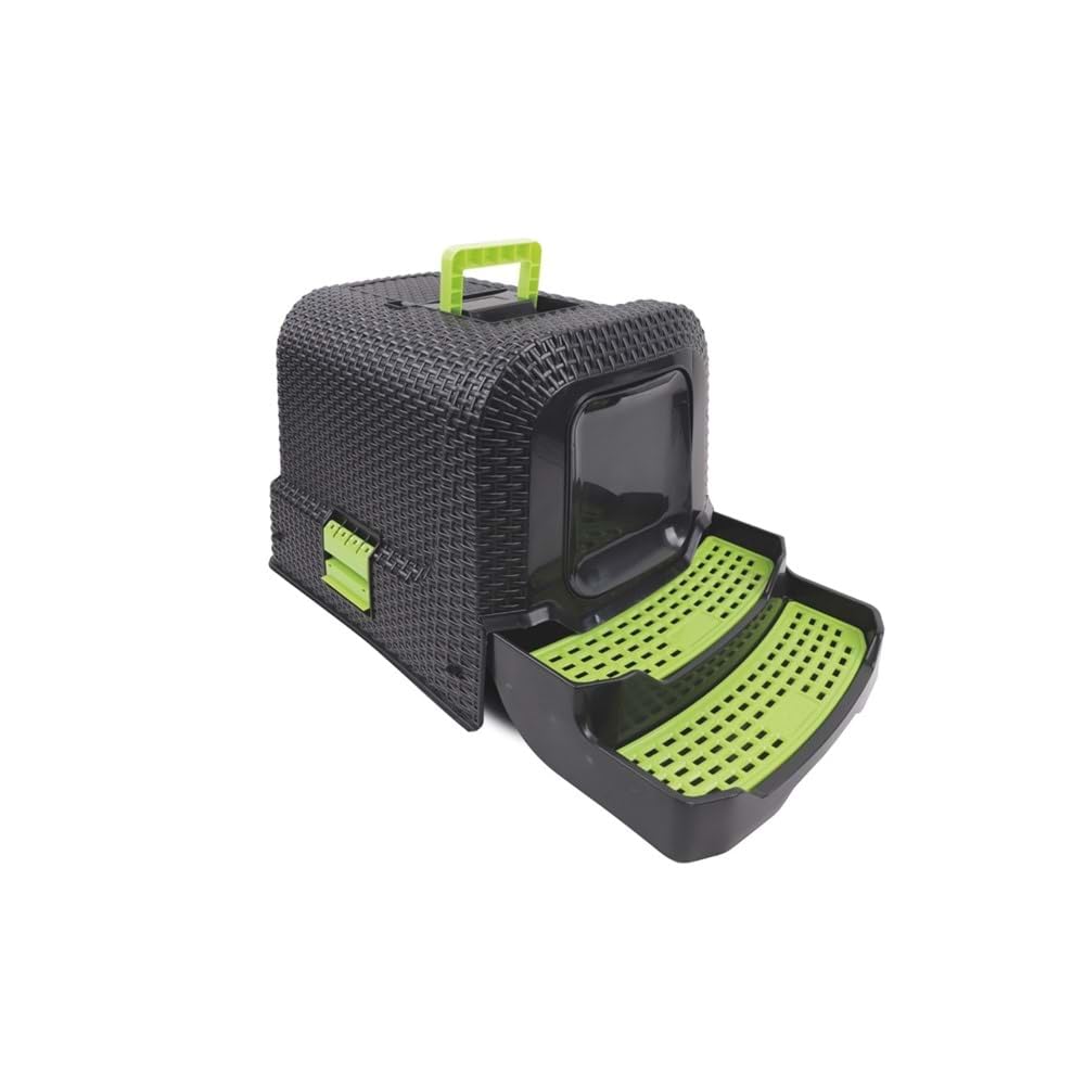 M-PETS ECO RATTAN KAPALI KEDİ TUVALETİ BLACK/GREEN 69X42X41CM
