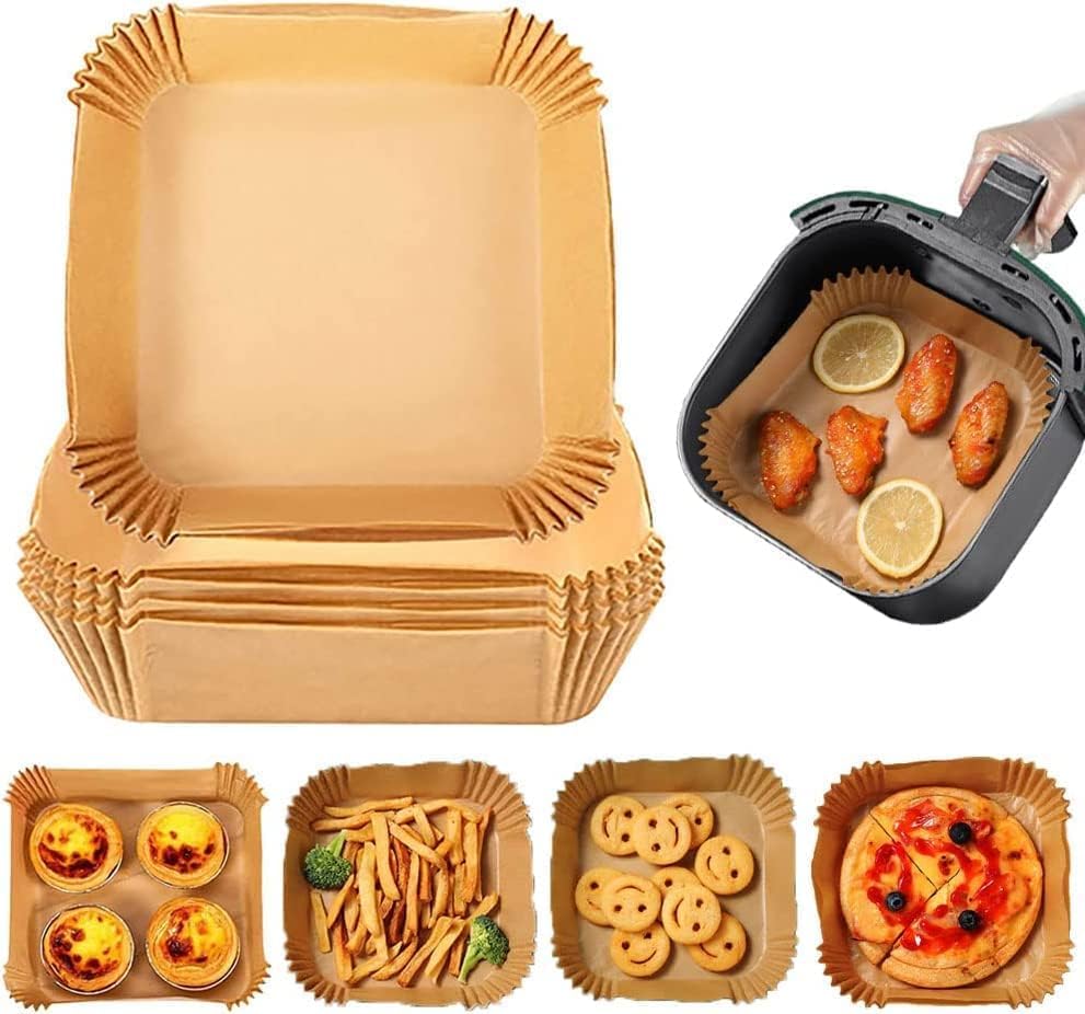 FETHİYE TOPTAN Airfryer Pişirme Kağıdı, Fritöz Yağlı Kağıdı, Yanmaz Kağıt 50 Adet (Kare)