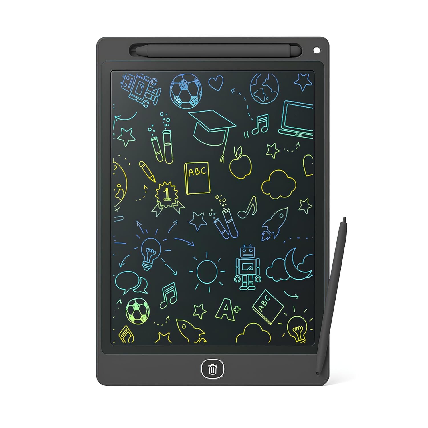 Kanji 10 İnç Renkli LCD Yazı Tableti - Siyah - Çocuklar İçin Eğitici Çizim Tableti, Kalemli Silinebilir Ekran, Kağıt Tasarruflu Taşınabilir Not Defteri (3+ Yaş)