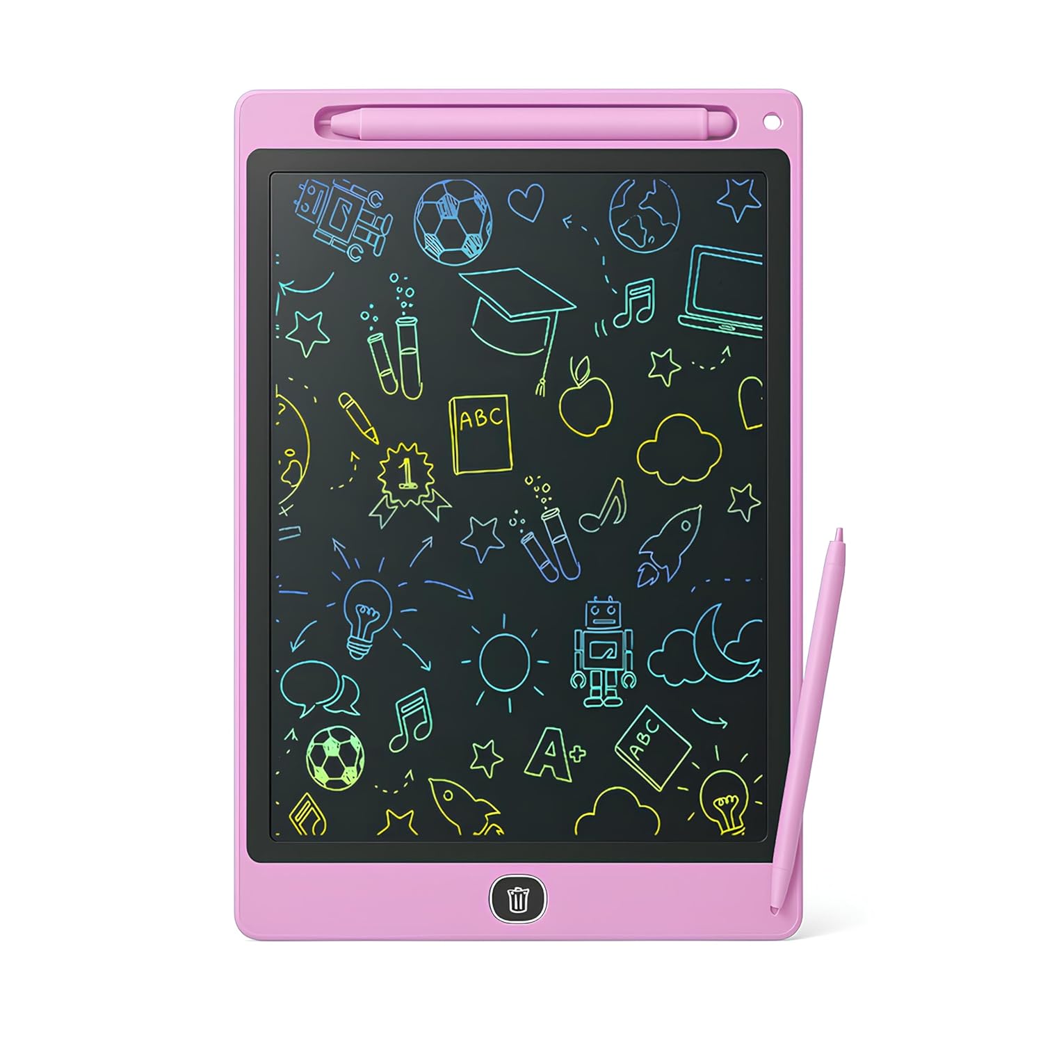 Kanji 10 İnç Renkli LCD Yazı Tableti - Pembe - Çocuklar İçin Eğitici Çizim Tableti, Kalemli Silinebilir Ekran, Kağıt Tasarruflu Taşınabilir Not Defteri (3+ Yaş)