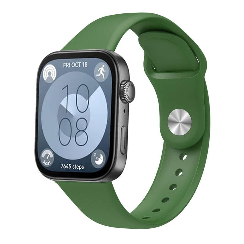 Huawei Watch Fit 3 / Fit 4 / Fit 4 Pro ile Uyumlu Silikon Kordon Kayış Esnek Yumuşak Ayarlanabilir (Koyu Yeşil)