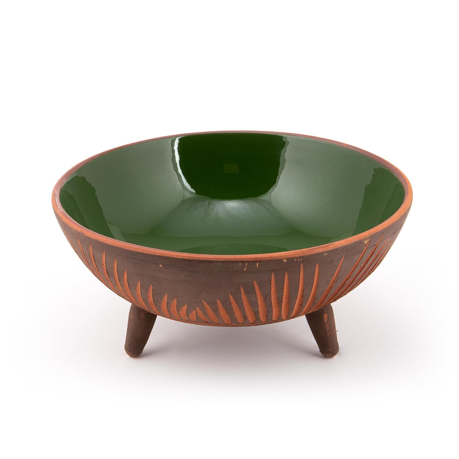 Dekoratif Sunum Kasesi, Seramik Ayaklı Sunum Kasesi, Servis Kasesi, Servis Tabağı, Kase, Tabak (Koyu Yeşil, 20 Cm)