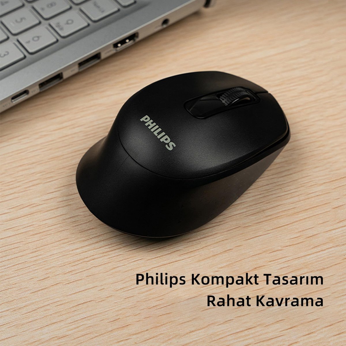 Philips SPK7448 Bluetooth 5.2 ve 2.4GHz 1600DPI Sessiz Optik Kablosuz Mouse Siyah