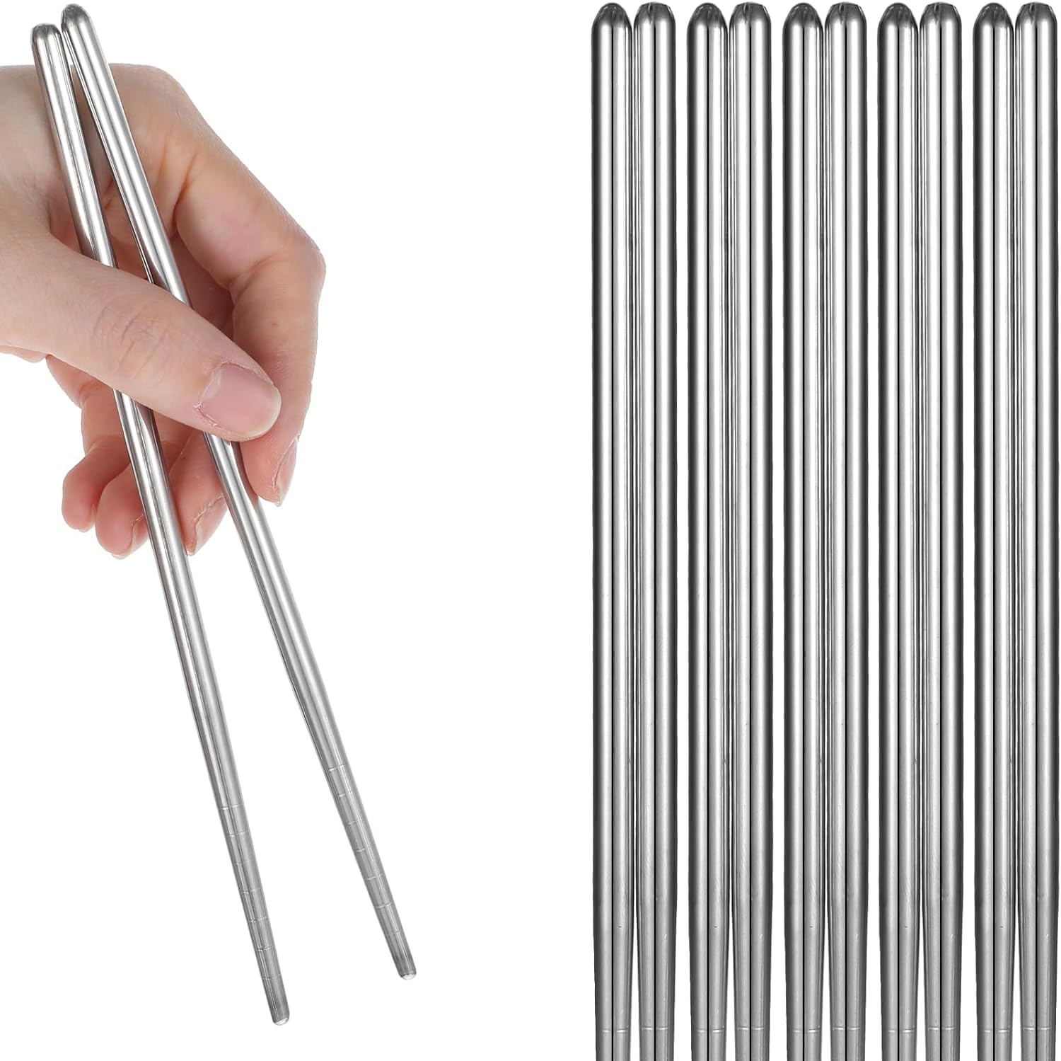 Orret Home 5 Çift Paslanmaz Çelik Chopsticks – Metal Çin Yeme Çubuğu Seti, Kaymaz Sushi ve Noodle Çubuğu, Yeniden Kullanılabilir Makarna ve Yemek Çubuğu Takımı