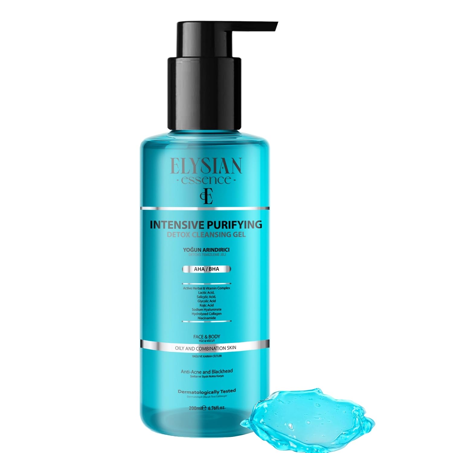 Elysian Essence Yoğun Arındırıcı Detoks Yüz Temizleme Jeli - Sivilce ve Siyah Nokta Karşıtı - AHA BHA - Kojik Asit 200 ml