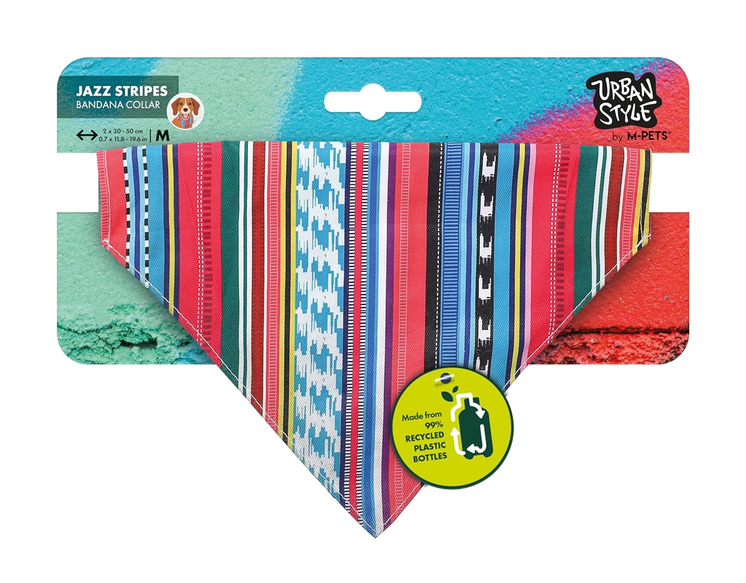 M-PETS URBAN STYLE JAZZ STRIPES BANDANA COLLAR (M)