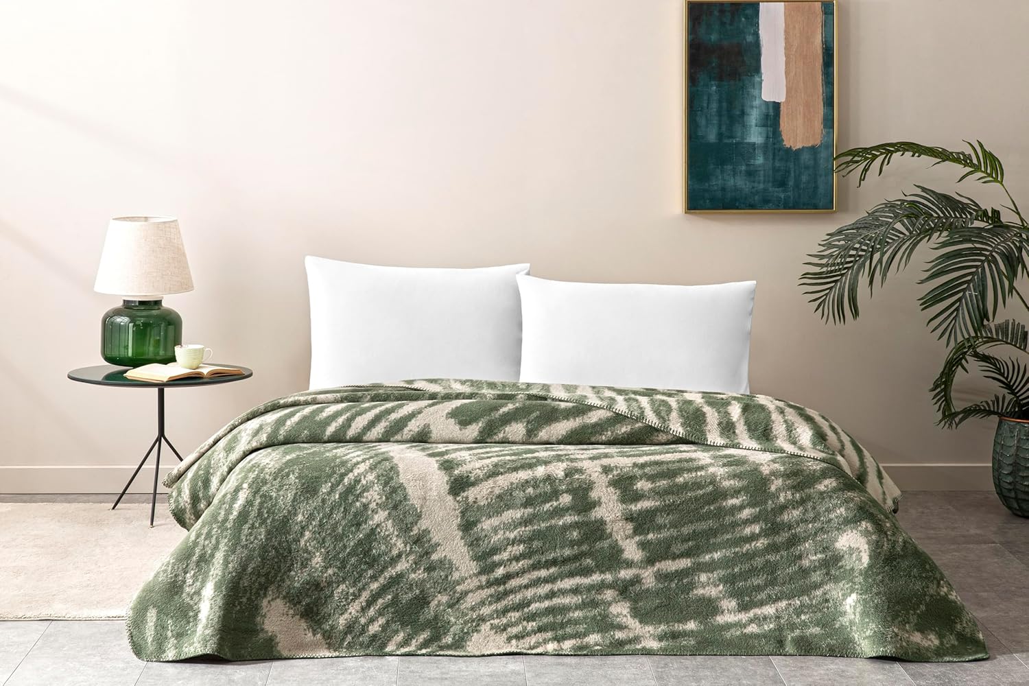 TAÇ Vivien Desenli%100 Pamuk Pamuk Battaniye, Haki, Tek Kişilik